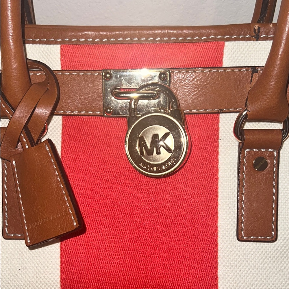 Michael Kors Red and Brown Striped Tote